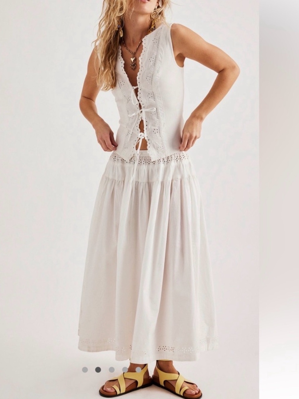 New with tags Women’s White Eyelet Tie-Front Maxi 2pc set